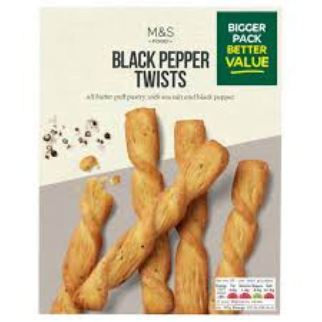 M&S BLACK PEPPER TWISTS 125G